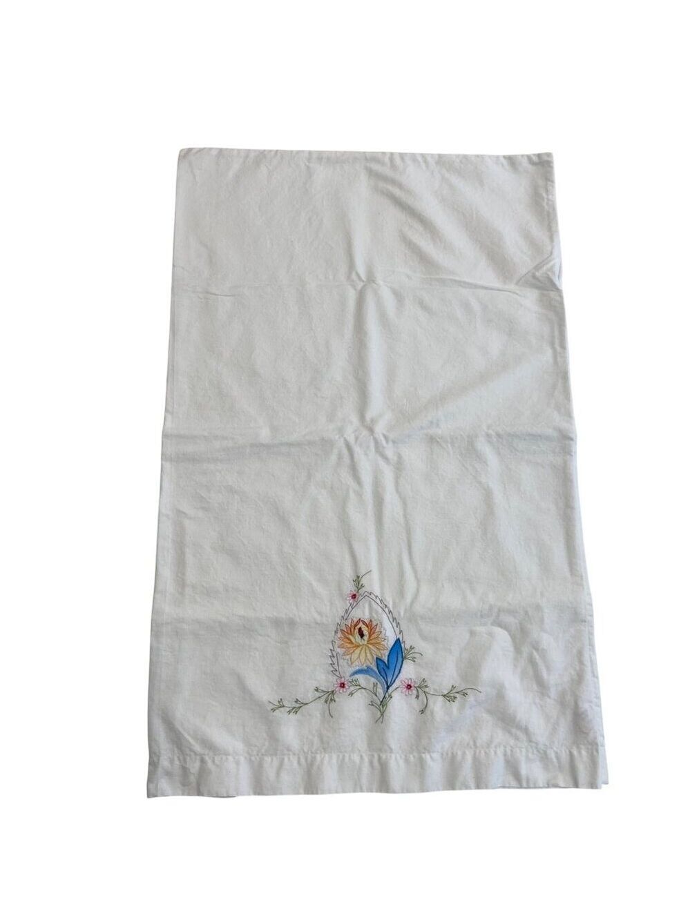 Vintage pillow cases Floral Embroidered White 100% cotton Cottagecore  bedding